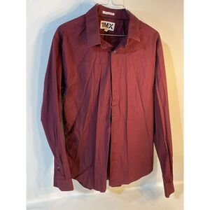 1MX Express Men's Maroon Long Sleeve Button Extra Slim Fit Dress Shirt Size XL
